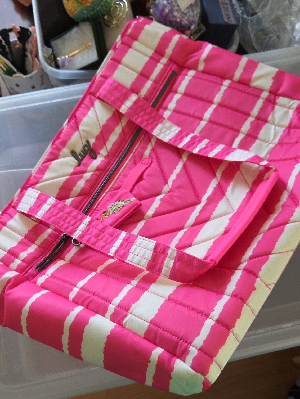 lug Pink and White Striped Quilted Tote